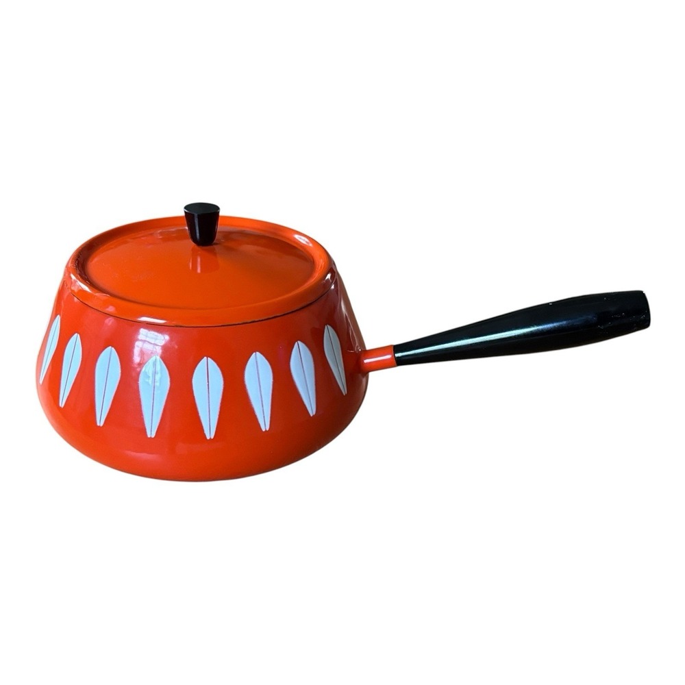 Cathrineholm Norway Orange Lotus Enamel Pot Fondue Pot‎ Very Nice with lid